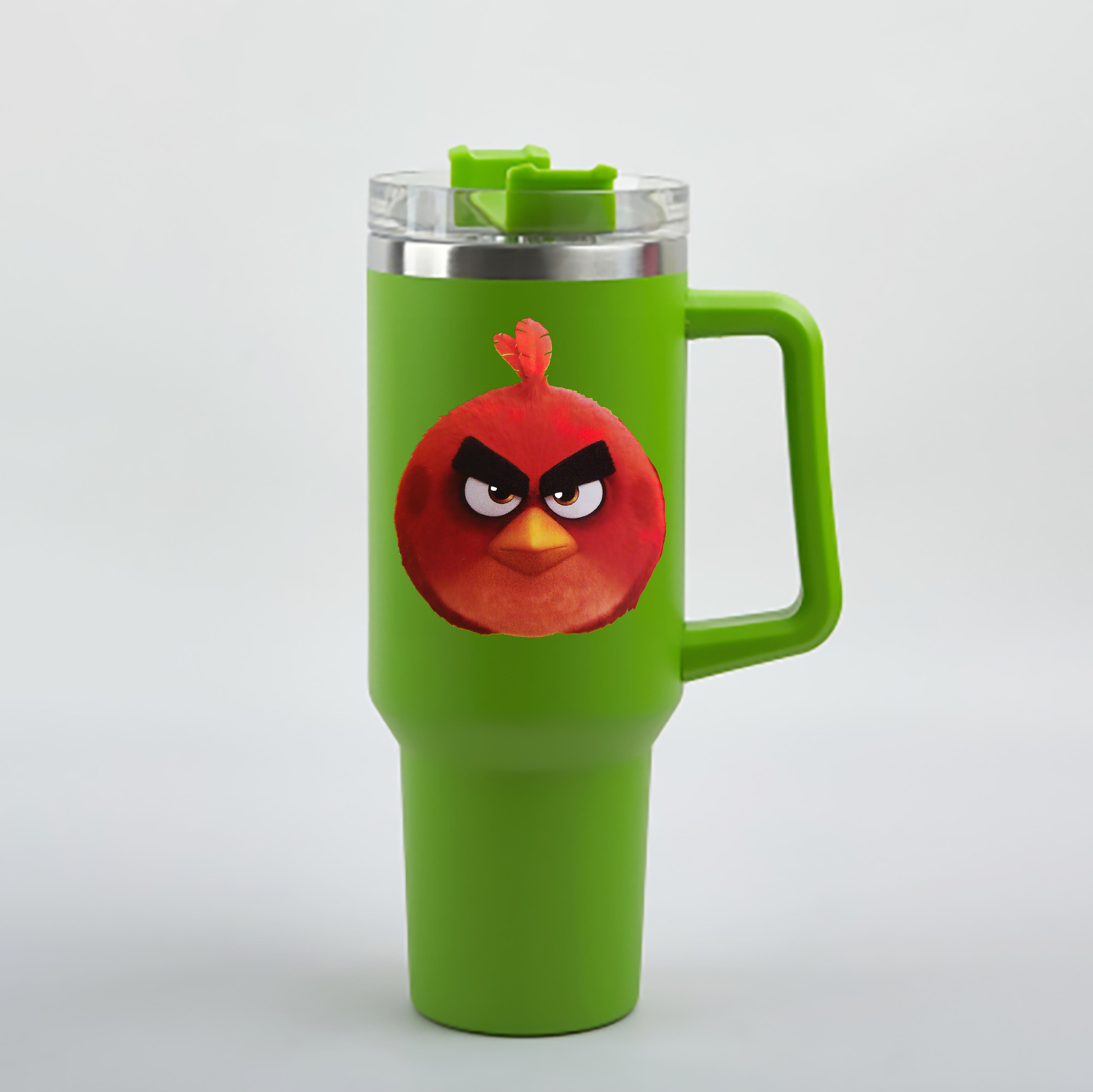 （画像用） Angry Birds アングリーバード 1200mL車用タンブラー - クリスタルステッカー（プラスチックストロー付き）